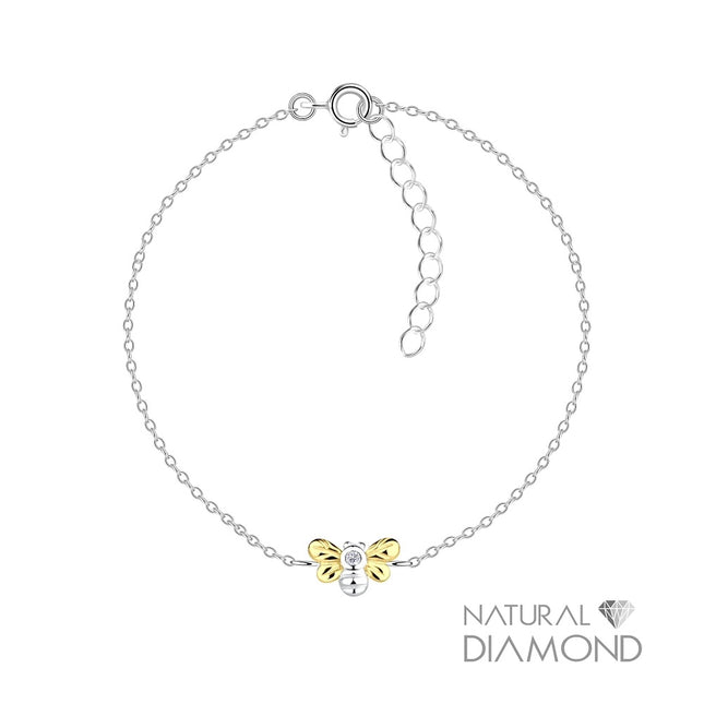 Sterling Silver Bee Bracelet With Natural Diamond