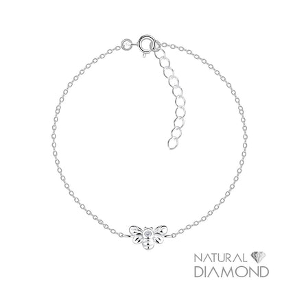 Sterling Silver Bee Bracelet With Natural Diamond