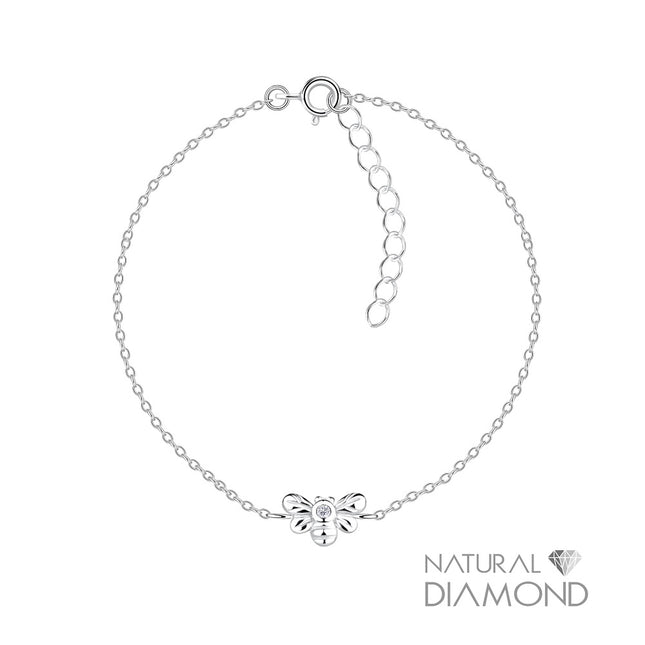 Sterling Silver Bee Bracelet With Natural Diamond