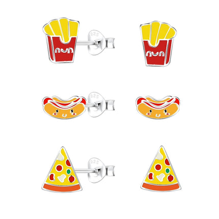 Sterling Silver Food Lover Ear Studs Set