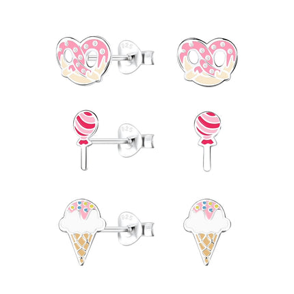 Sterling Silver Sweets Ear Studs Set