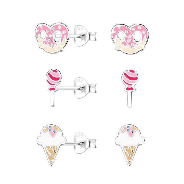 Sterling Silver Sweets Ear Studs Set