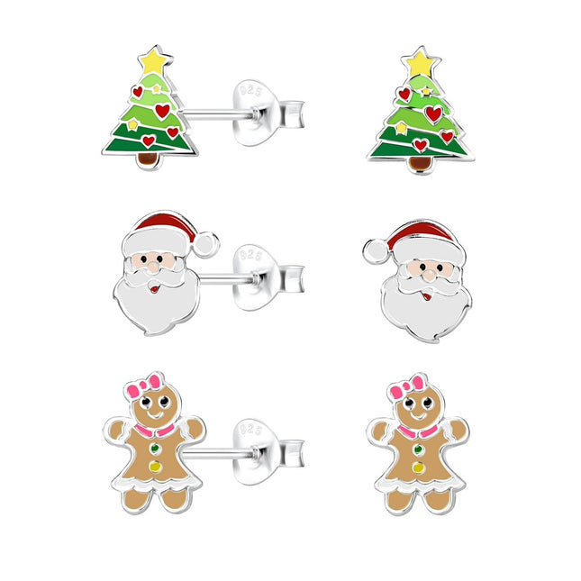 Sterling Silver Christmas Ear Studs Set