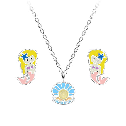 Sterling Silver Mermaid Necklace and Ear Studs Set