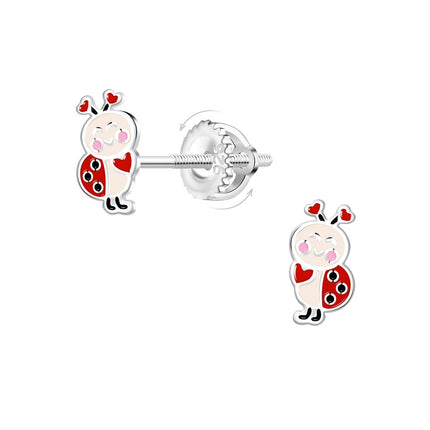 Sterling Silver Ladybug Screw Back Ear Studs