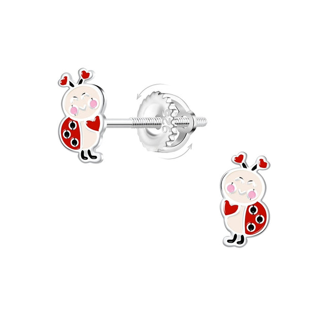 Sterling Silver Ladybug Screw Back Ear Studs
