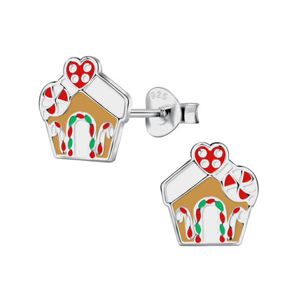 Sterling Silver Gingerbread House Ear Studs