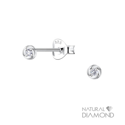 Sterling Silver Twisted Round Ear Studs With Natural Diamond