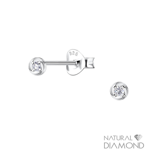 Sterling Silver Twisted Round Ear Studs With Natural Diamond