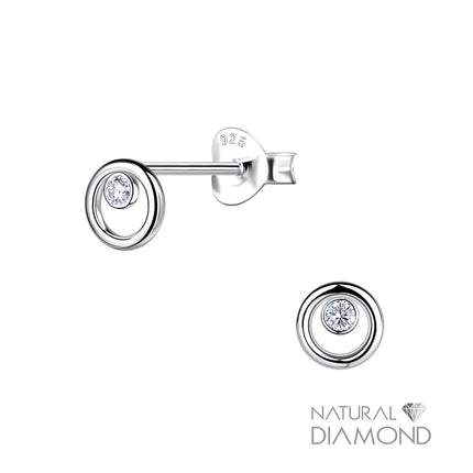 Sterling Silver Circle Ear Studs With Natural Diamond