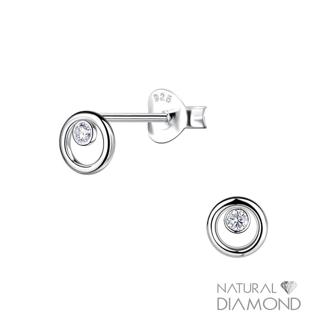 Sterling Silver Circle Ear Studs With Natural Diamond