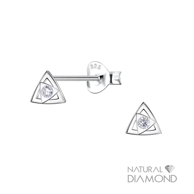 Sterling Silver Triangle Ear Studs With Natural Diamond