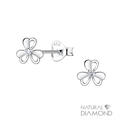 Sterling Silver Flower Ear Studs With Natural Diamond