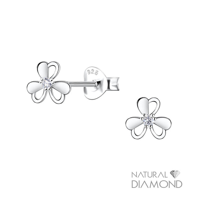 Sterling Silver Flower Ear Studs With Natural Diamond