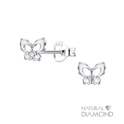 Sterling Silver Butterfly Ear Studs With Natural Diamond