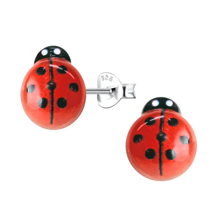 Sterling Silver Ear Studs with Resin Ladybug
