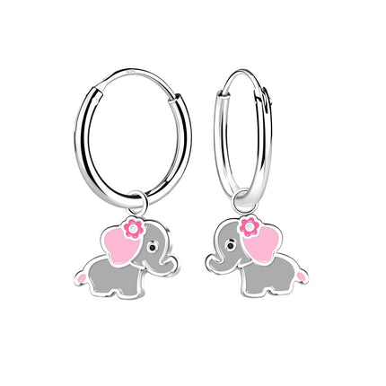 Sterling Silver Elephant Charm Ear Hoops