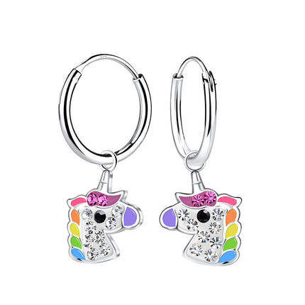 Sterling Silver Unicorn Charm Ear Hoops