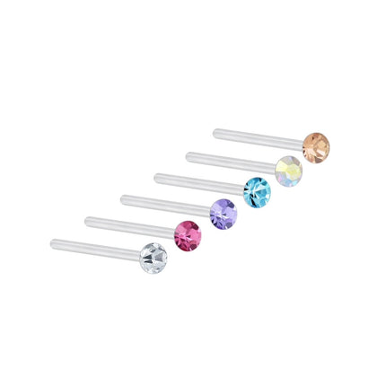 2mm Multi Color Crystal Sterling Silver Nose Stud Set – Pack of 6