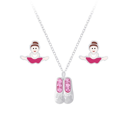 Sterling Silver Ballerina Necklace and Ear Studs Set