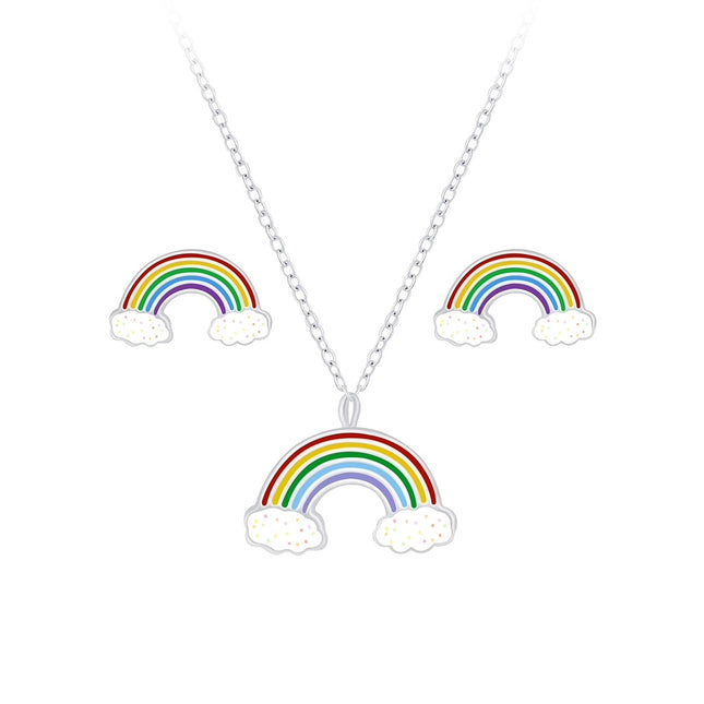 Sterling Silver Rainbow Necklace and Ear Studs Set