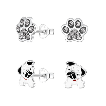 Sterling Silver Dog Lovers Ear Studs Set