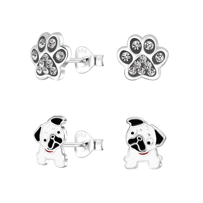 Sterling Silver Dog Lovers Ear Studs Set
