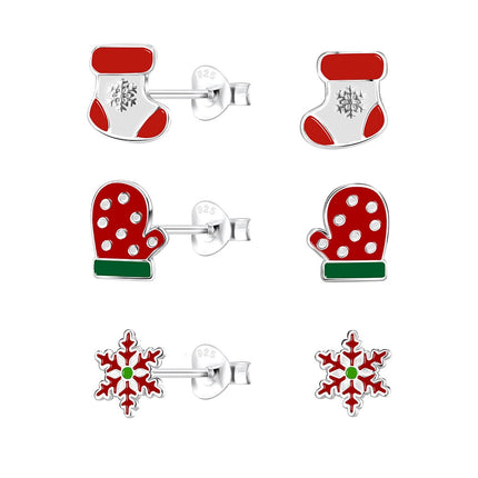 Sterling Silver Christmas Holiday Ear Studs Set