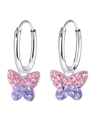Sterling Silver Butterfly Crystal Charm Ear Hoops