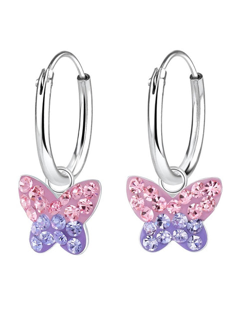 Sterling Silver Butterfly Crystal Charm Ear Hoops