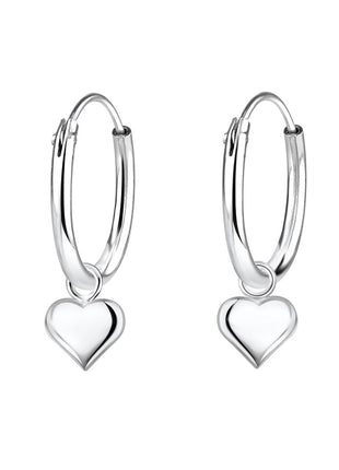 Sterling Silver Heart Charm Ear Hoops