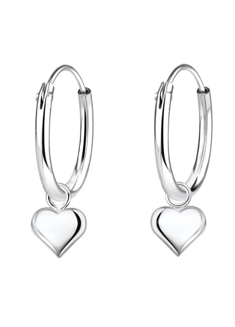 Sterling Silver Heart Charm Ear Hoops