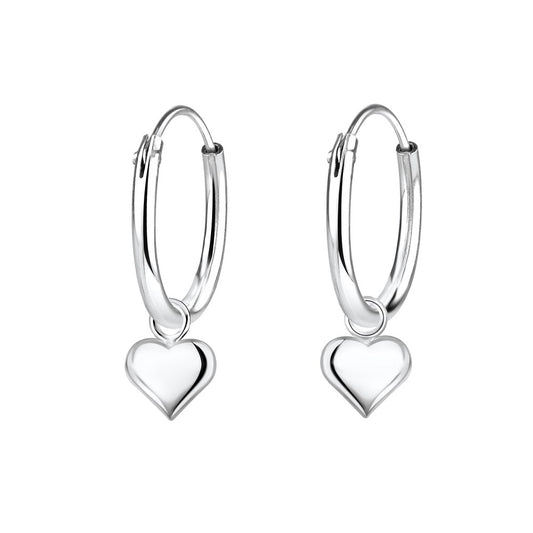 Sterling Silver Heart Charm Ear Hoops