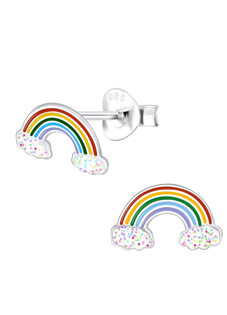 Sterling Silver Rainbow Glitter Ear Studs