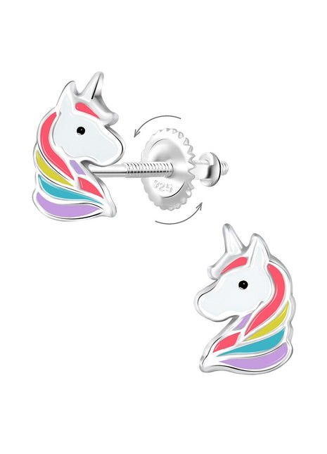 Sterling Silver Unicorn Screw Back Ear Studs