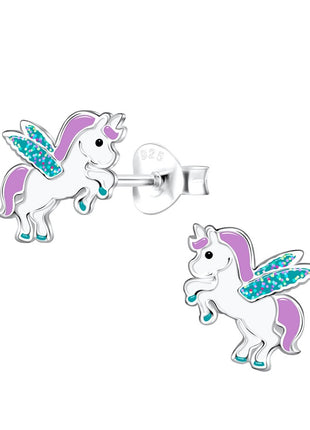 Sterling Silver Winged Unicorn Ear Studs