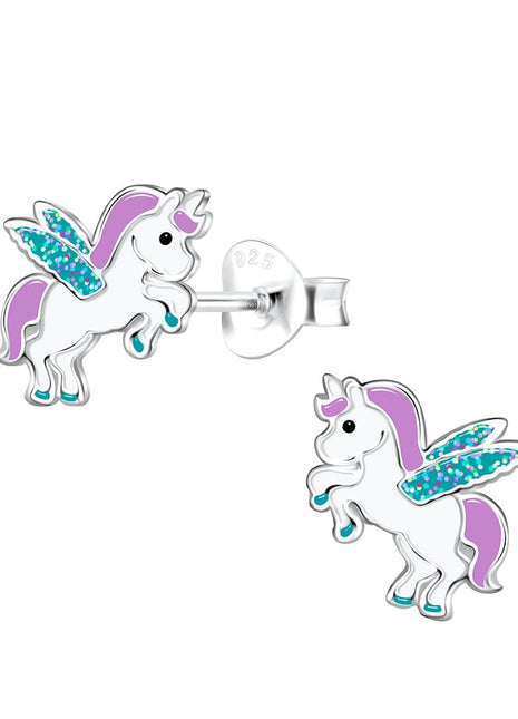 Sterling Silver Winged Unicorn Ear Studs